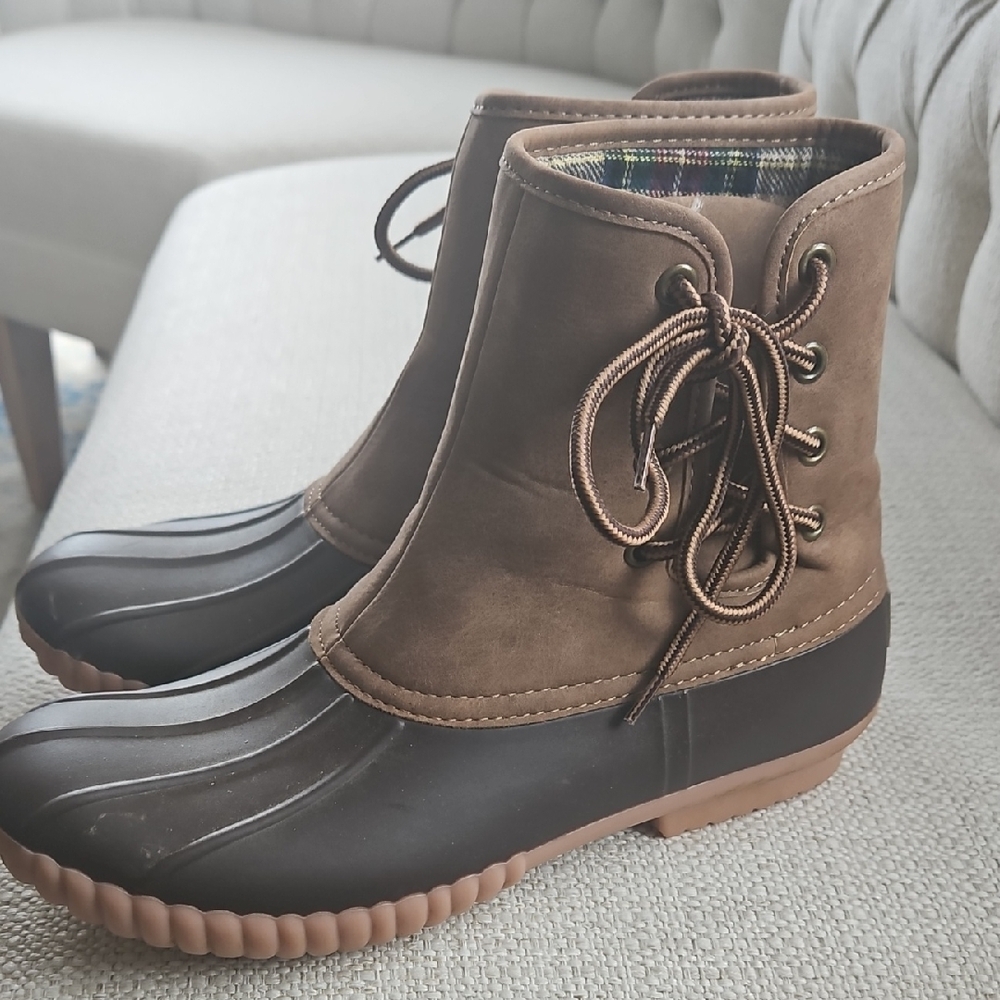 Brown and Black Duck Boots